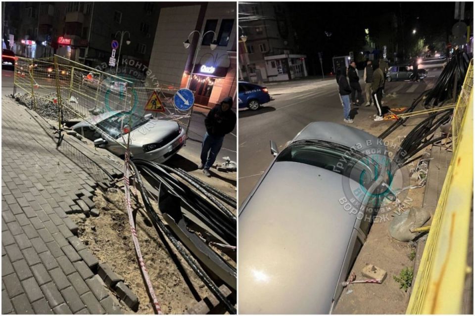 Кадры провалившейся в котлован легковушки на улице Куколкина появились в сети