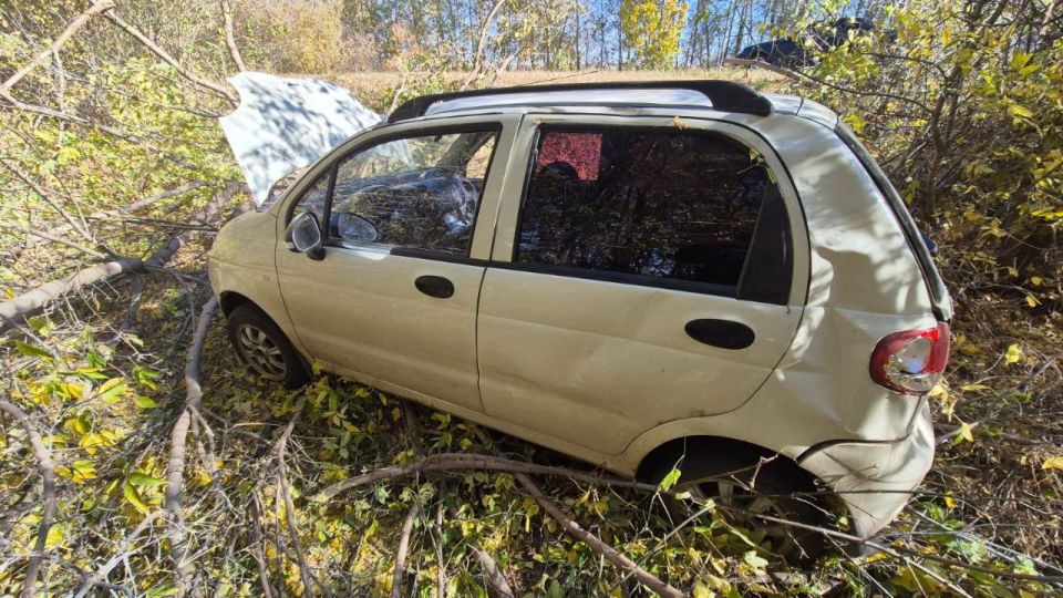 Сотрудники Госавтоинспекции устанавливают обстоятельства съезда с дороги автомобиля в Поворинском районе