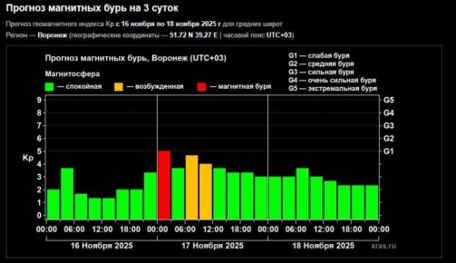 Новая рабочая неделя в Воронежской области начнется с магнитной бури