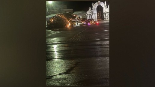 В Бутурлиновке Воронежской области ветер повалил новогоднюю елку