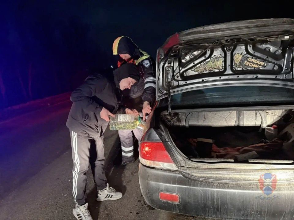 Госавтоинспекторы пришли на помощь в сложной ситуации молодому водителю, оказавшемуся ночью на заснеженной трассе