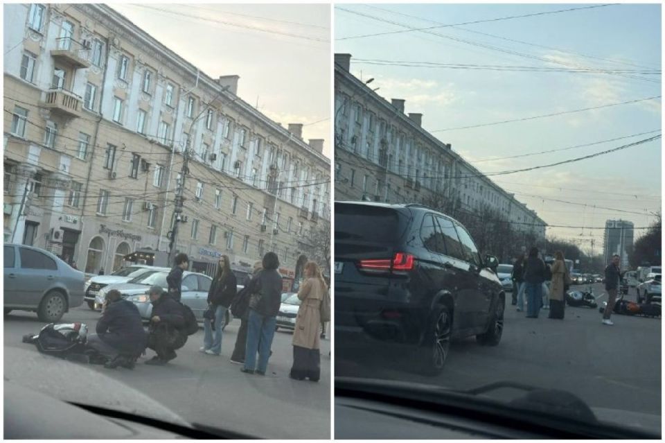 Два мотоцикла столкнулись в центре Воронежа