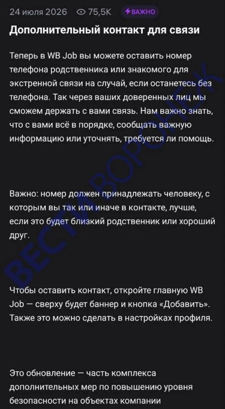Воронежские работники Wildberries смогут оставить контакт родных для связи в экстренном случае