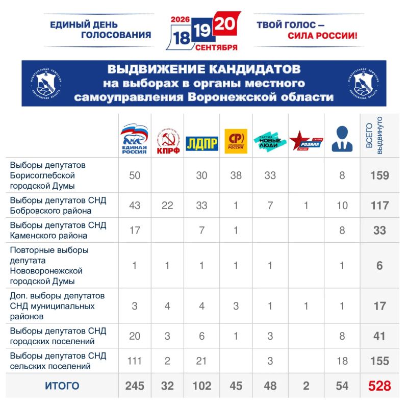 Выборы в органы местного самоуправления Воронежской области: подводим итоги выдвижения кандидатов