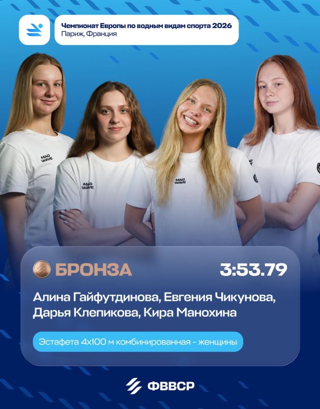 Воронежская пловчиха Дарья Клепикова взяла «бронзу» в комбинированной эстафете на чемпионате Европы