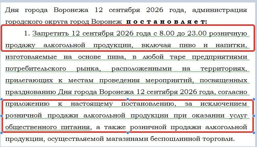 «Сухой закон» вводится на День города в центре Воронежа