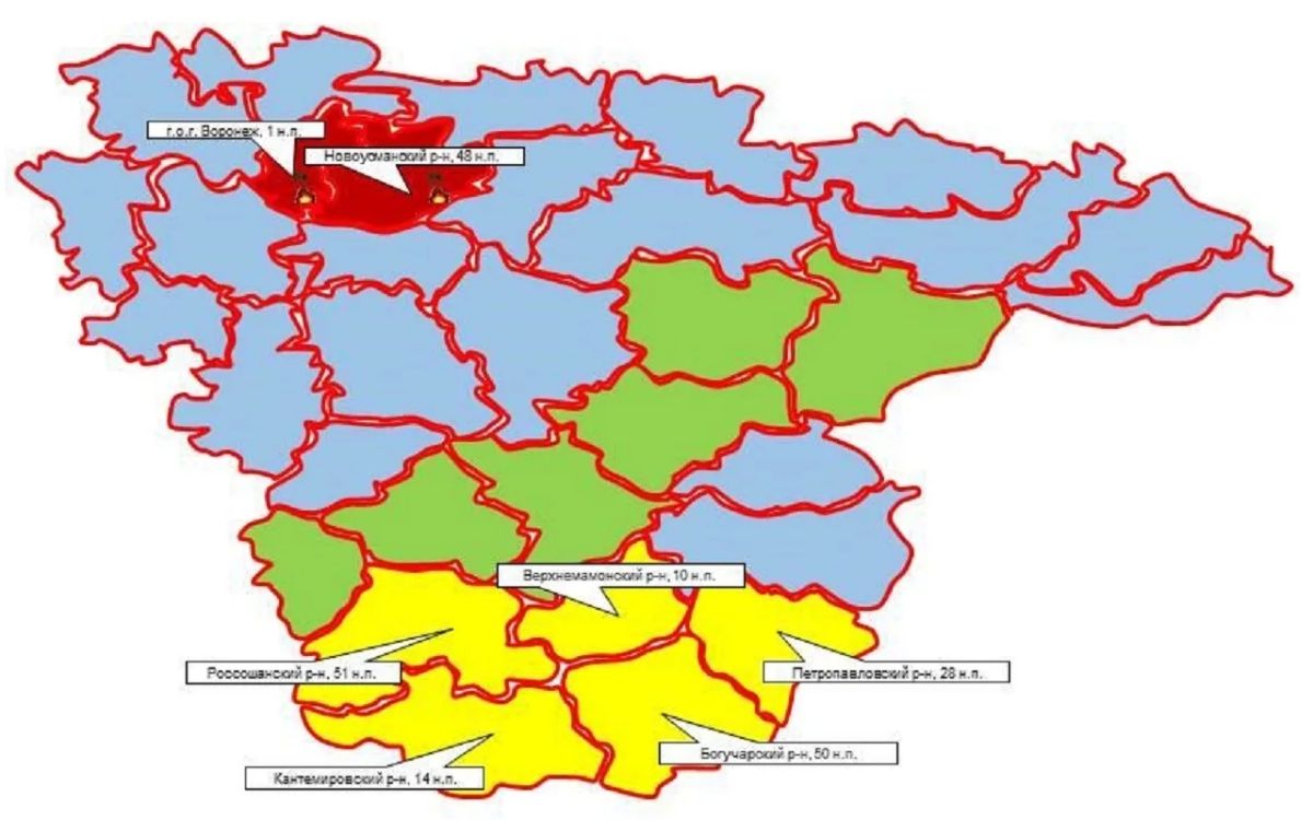 До двух снизилось число районов с V (чрезвычайным) классом пожарной опасности в Воронежской области
