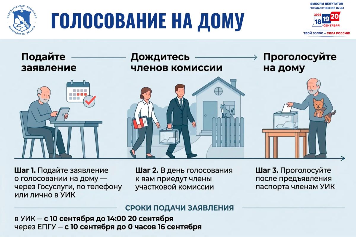 Сегодня в Воронежской области начался прием заявлений избирателей для голосования вне помещения для голосования (на дому)