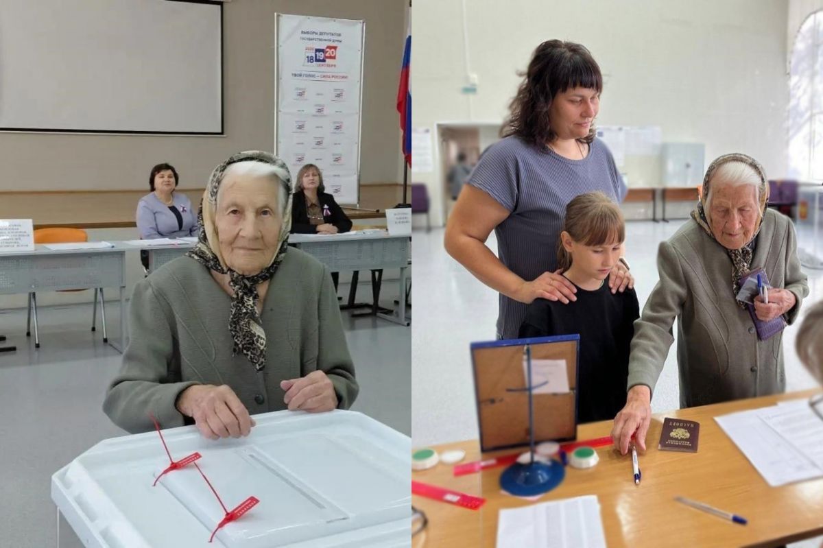 101-летняя воронежская пенсионерка Вера Санникова отдала свой голос в избирательном участке