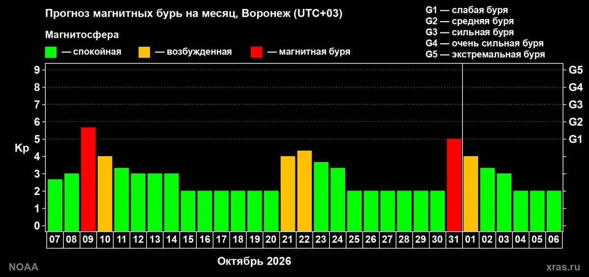 Магнитные бури обрушатся на Воронеж 9 октября