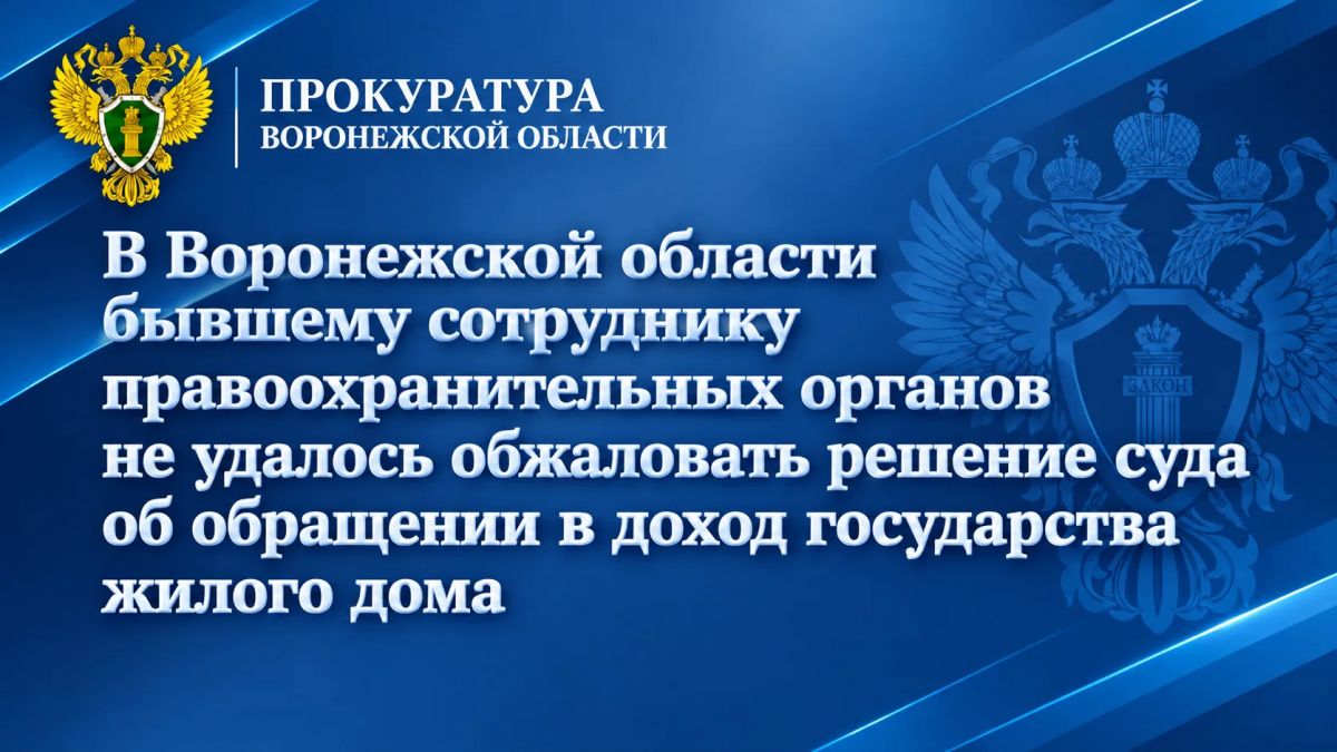 В Воронежской области бывшему сотруднику правоохранительных органов не удалось обжаловать решение суда об обращении в доход государства жилого дома